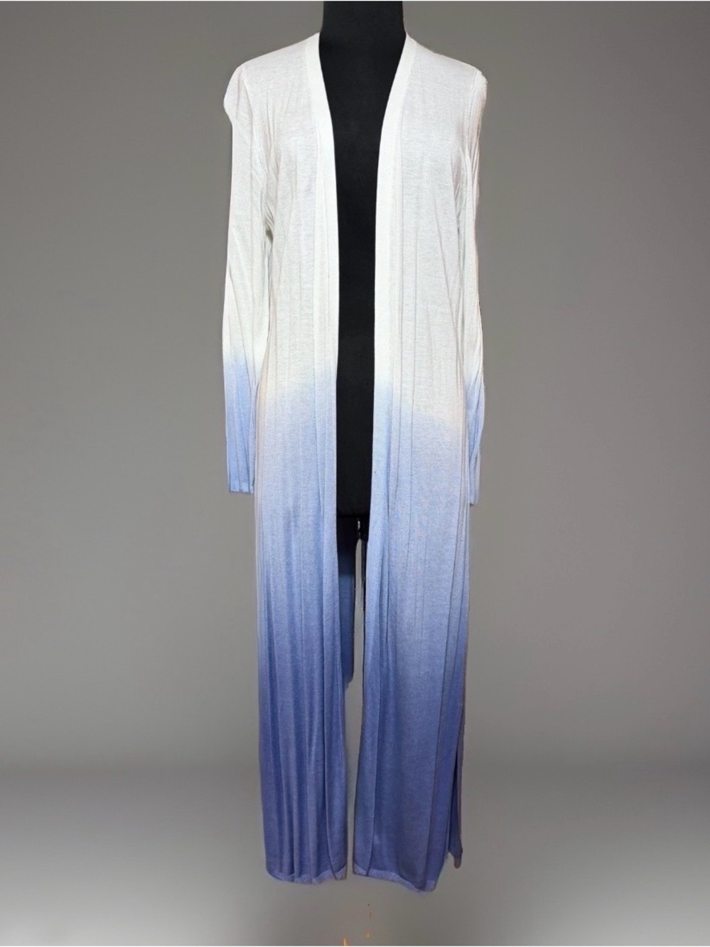 White House Black Market Petite XLP Long Duster Cardigan Blue Ombre Rayon